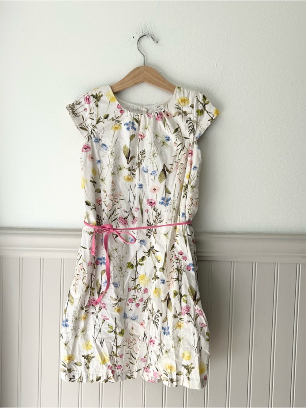 Carter’s Girls 6X Floral Print Dress Pink Waist Tie Cotton Button Back
